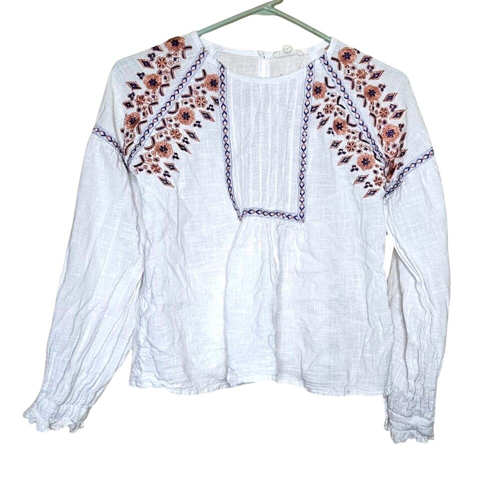 Rebellion Size Small White Embroidered Peasant Top Chic Boho Purple Pink